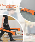 Heavy Duty Foldable Saw Horses 2 Pack Supporting 1322 Lbs With Toughened Steel Rig And Quick 2x4 Workbench Hooks shown being carried for easy transport.