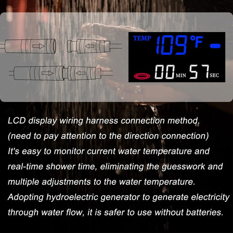 Five Function Shower Mixing Valve In Brushed Gold With Digital Temperature Display, Pressure Balanced Anti-Scald Valve For Safe, Drama-Free Family Showers, Easy Install, Modern Bath Upgrade. LCD wiring display, 109°F