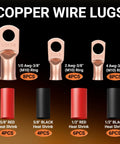 Heavy Duty Battery Terminal Kit With Copper Lugs And Ring Terminals, 40 Piece Set includes 1/0, 2, 4 AWG lugs and heat shrink tubing