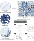 Illustration showing blue glossy peel and stick contact paper roll thicker waterproof self adhesive wallpaper dimensions and installation steps.