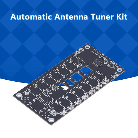 Automatic Tuner Kit 1.8 To 50 MHz HF Portable Tuner With OLED Display circuit board close-up on blue background