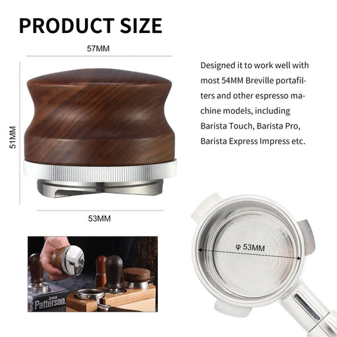 53mm Espresso Distributor And Pro Grade Adjustable Depth Tamper Leveler With Walnut Wood Handle Fits 54mm Breville Barista Portafilter