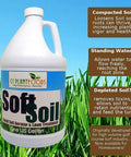 One-gallon jug of Soft Soil Liquid Aerator beside grass, Liquid Aerator And Lawn Treatment That Really Works On Any Grass Type All Season