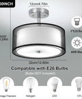 Dope Three Light Industrial Semi Drum Flush Mount Ceiling Light With Dimmable E26 Socket And 15 Inch Double Drum Pendant
