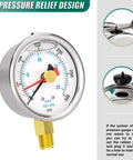 Liquid Filled Pressure Gauge 0-300 PSI, 2.5 Inch Dial, Stainless Steel, Reset Pointer, One Quarter Inch NPT Lower Mount, pressure relief design