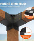 Heavy Duty 4x4 Pergola Brackets Kit with 3-Way Corner Design, showing black carbon steel bracket with detailed corner support.