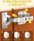 30 Pack Heavy Duty Full Overlay Soft Close Cabinet Hinges Going Like A Dream With 105 Degree Stay At Will Feature, showing 3-way adjustment diagram.