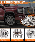 Front Wheel Hub And Bearing Assembly Set That Fits Jetta GTI Passat Beetle Tiguan Audi A3 Quattro Q3 TT With Four Bolt Flange Replace OE 513253 And 1K0498621 2 Piece Pack shown in top, front, and bottom views