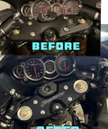 Before and after installation of CNC Machined Aluminum Lowering Triple Tree Front End Upper Top Clamp For Hayabusa GSXR1300 1999-2020 Red Finish