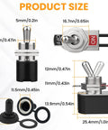 4 Pack Beefy Heavy Duty SPST Toggle Switch Kit With 5.1 Inch Cable dimensions and components detailed view