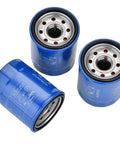Three Pack Oil Filter Drain Plug Gasket Kit For 15400-PLM-A02 And 94109-14000 Replacements with blue oil filters.