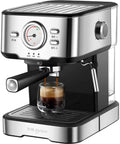 Built In Home Espresso Machine With Semi Automatic Pump Ground Coffee Compatible Includes Pro Spoon And Presser Cappuccino Milk Frother For Barista Style Coffee At Home Black, front view