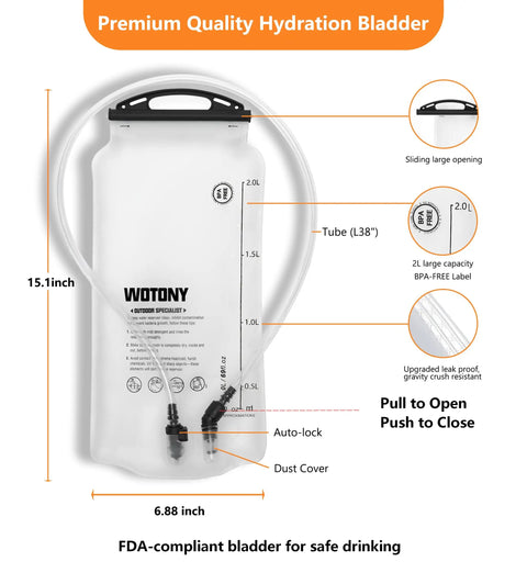 Lightweight Hydration Backpack With 2L Or 3L Water Bladder For Cycling, Hiking, Rave And Day Trips, White Daypack bladder