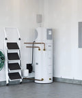 Heavy Duty 50 Gallon Heat Pump Water Heater With Energy Star Certification And Zero Emission Tech For Wallet Friendly Savings Featuring 73 Gallon First Hour Flow And Hustle Free Electric Power in a garage setting.