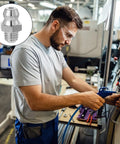 Worker using hydraulic gear next to image of Six Pack Stainless Steel M6 X 1mm Straight Grease Fittings Zerk Nipples For Machinery