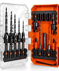 All In One Countersink Drill Bit Set For Woodworking By Comoware, 15-Piece Set With 2 Wood Plug Cutters in open storage case