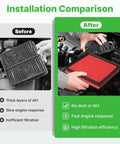 Installation comparison showing dirty filter vs new Engine And Cabin Air Filter Set For Subaru Forester 2.5L 2019 2024 Replacement Kit