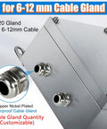 Close-up of cable gland on Weatherproof Junction Box For Wall Mount Tough As Nails Built To Last Heavy Duty 304 Stainless Steel Enclosure