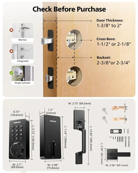 No Sweat Wi-Fi Smart Front Door Lock Set With Handle Slick Keyless Electronic Deadbolt App Remote Control Auto Lock Alexa And Google Compatible Pretty Darn Secure Hidden Keypad Easy Mount
