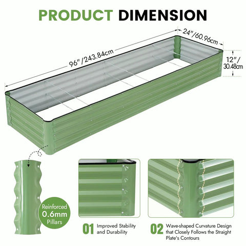 Galvanized Raised Garden Bed Kit 8x2x1 Ft Outdoor Metal Planter Box Olive Green Heavy Duty With Gloves For Vegetables And Flowers