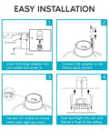 Installation guide for 5 And 6 Inch LED Square Recessed Light Kit, showing steps to connect and install the dimmable fixture.