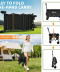 Collapsible Wagon Cart With All Terrain Wheels Foldable Beach Grocery Cart 380 Lb Heavy Duty Load Capacity Black