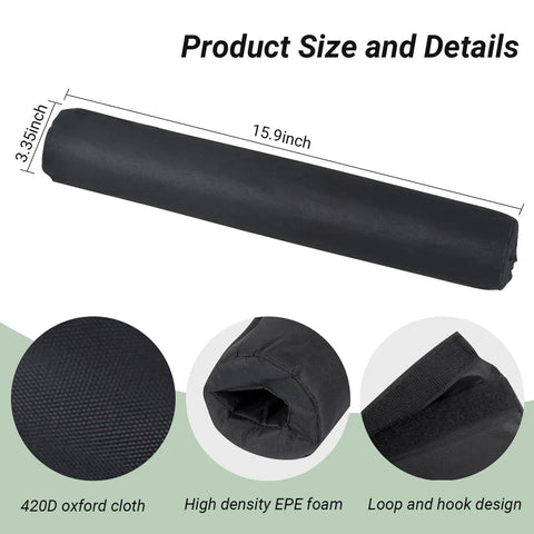 Footrest Cushion For Gravity Folding Recliners And Zero Gravity Chairs, thick NBR foam pad, black, two sizes shown, with loop strap.