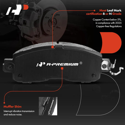 Front Vented Disc Brake Rotors And Ceramic Pads Kit For Nissan Altima 2014 Through 2019 6 Piece Set ceramic pad detail