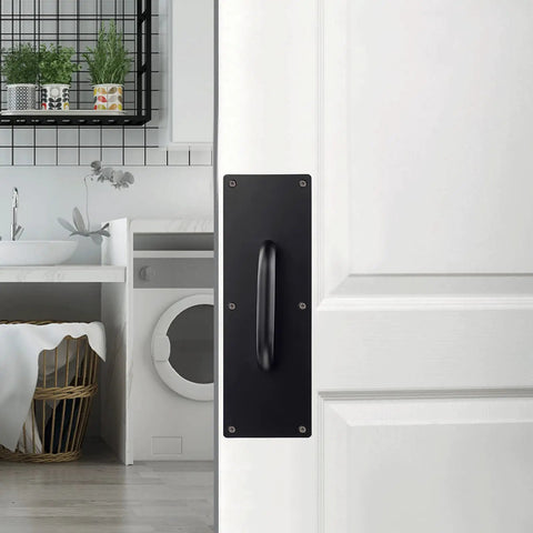 Two Pack 12 Inch Stainless Steel Door Handles With Screws Heavy Duty Pull Push Plates Rust Proof 304 Stainless Solid Black Finish For Home Office And Public Doors Easy Installation on white door