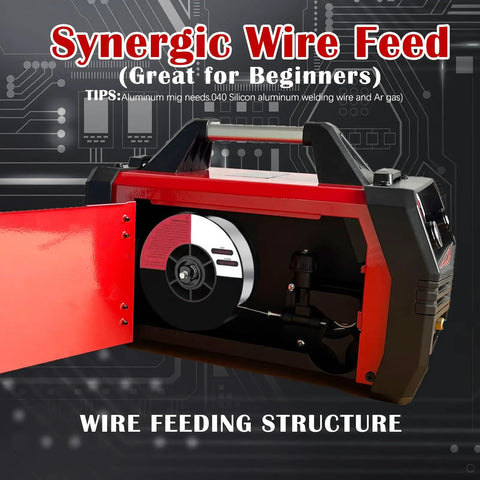 Synergic wire feed in Multiprocess Beast 150A MIG Welder with Pulse Dual Voltage 110 and 220V Aluminum MIG Gas MIG Flux Core MIG Lift TIG