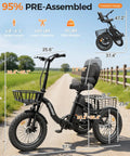 Adult E Trike With 1200W Peak Motor 18 MPH 3 Riding Modes And 748.8Wh Removable Battery For Smooth Acceleration Easy Hill Climbing And Daily Errands For Commuting Trails And Weekend Fun And City Cruising, black foldable trike with rear basket