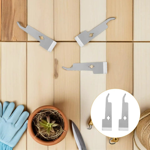 Go-To 2 Pack Stainless Steel Beekeeping Hive Tools Set, Hive Scraper And Frame Lifter on wooden background with gloves and plants.