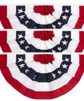 1.5x3 Ft Memorial Day And 4th Of July Patriotic Bunting Flags Outdoor Half Fan Banner 3-Pack, pleated USA flags displayed.