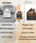 Guest WiFi Sign For Home And Small Business, Erasable Wooden WiFi Password Board side by side with another WiFi sign comparison.