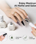 Applying HEMA Free Gel Polish Base Coat And Top Coat Set No Wipe Soak Off UV Long Lasting Glossy Finish on nails