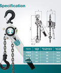 TOYO lever chain hoist, 20 ft chain, 3500 lb capacity; white housing with black top hook and visible bottom hook