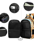 Fluffy Pet Friends Printed Unisex Backpack with large capacity open showing interior pockets for school, work, and travel.