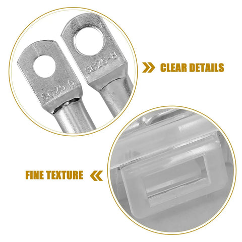 Secure Battery Terminal Connectors Kit With Tinned Copper Wire Lugs And Polyolefin Heat Shrink Tubing For Reliable Automotive and Diy Electrical Connections That Hold Tight Without Failing. close-up of silver tinned copper lugs and heat shrink tubing