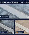 Self Leveling Concrete Crack Filler Two Pack Fast Curing Watersealer plugs visible in segments, showing low temperature and heat resistance.