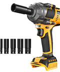 Pro Grade Cordless Impact Wrench With 1/2 Inch Drive, high torque tool with 5 socket sizes for tire changes and auto repairs.