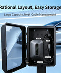 Heavy Duty Outdoor Electric Vehicle Charger Cover With Lock Badass Weatherproof Shield Designed For Wall Mount And Pedestals showing inner layout with charger and cable storage.