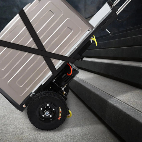 Beefed Up Motorized Hand Truck With 1200W Power And Stair Climbing Capability, Hauls Up To 881 Lbs Smoothly, Lithium Battery, Dual Safety Ropes, Electric Moving Cart For Household Appliances And Heavy Cargo Transport, climbing stairs