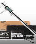 Digital Caliper 12 Inch With Rechargeable Battery And Large LCD Display, Stainless Steel Vernier Micrometer Measuring Tool, Type C Quick Charge, shown with packaging and manual.