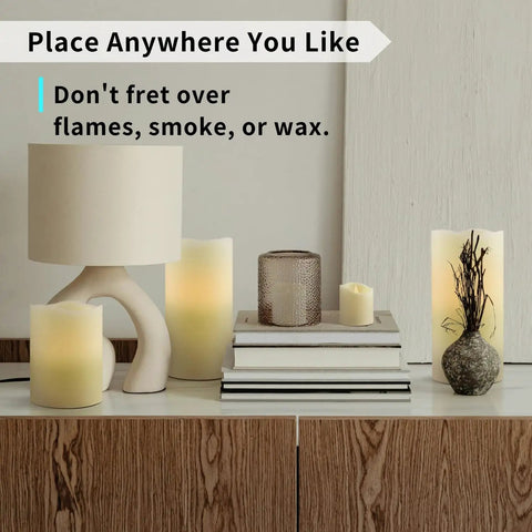 Ivory Real Wax Flameless Candles Bundle With Remote And Timer Adjustable Brightness Battery Operated Pillars And Votives 8 Pack Display