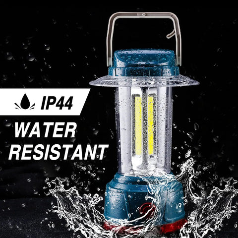 Beast Bright 3000 Lumen LED Camping Lantern With 5 Modes IP44 Waterproof 6400mAh Power Bank shown in waterproof demonstration.