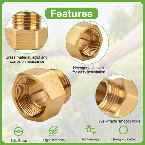 1-1/16 Inch Fine Thread Female To Three Quarter GHT Male Backflow Preventer Adapter, brass construction, close-up