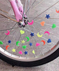 Colorful Five Point Star Bike Spoke Beads Clip On Spokes For Kids And Adults, Easy Snap On Plastic Wheel Decorations, 72 Pcs Mixed Colors on a bike rim