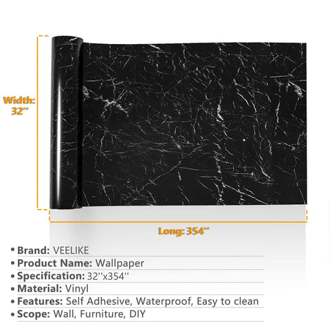Wide Black Marble Countertop Contact Paper Waterproof Glossy Marble Wallpaper Peel And Stick 32 Inch Wide By 354 Inch Long Self Adhesive Vinyl Film For Kitchen Bathroom Desk Walls Durable Easy Install