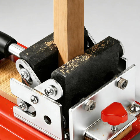 No Bull Adjustable Pen Blank Vise And Square Drill Jig For Fast Lane Pen Making Includes Heavy Duty MDF Safety Plate accepting wooden tube.