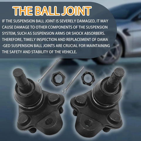 Front view: two front lower ball joints with cotter pins and castle nuts for automotive suspension.